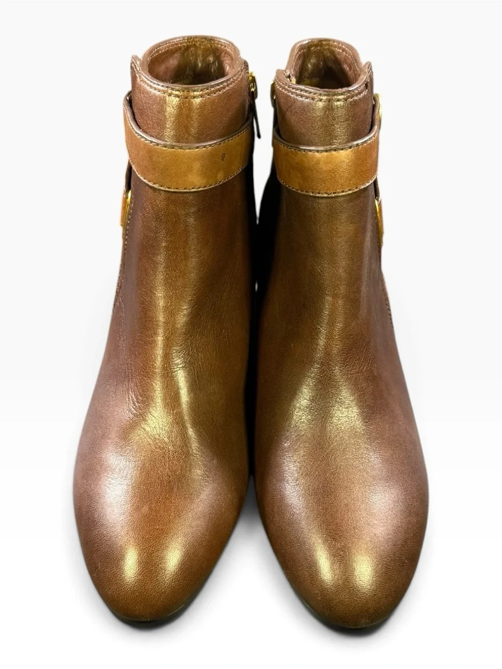 Coach Metallic Brown Leather & Suede Ankle Boot with Gold Accent